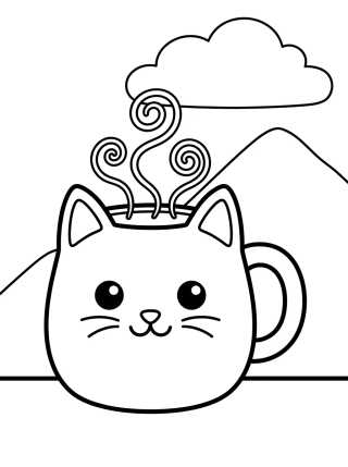 Desenho de Caneca de Café Gatinho para colorir e imprimir grátis