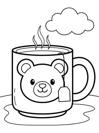 Desenho de Caneca de Chá com Ursinho Fofo para colorir e imprimir grátis