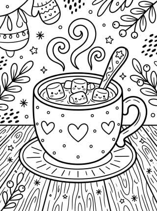 Desenho de Caneca de Chocolate Quente com Marshmallows para colorir e imprimir grátis