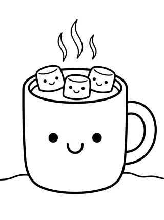 Desenho de Caneca de Chocolate Quente Kawaii para colorir e imprimir grátis