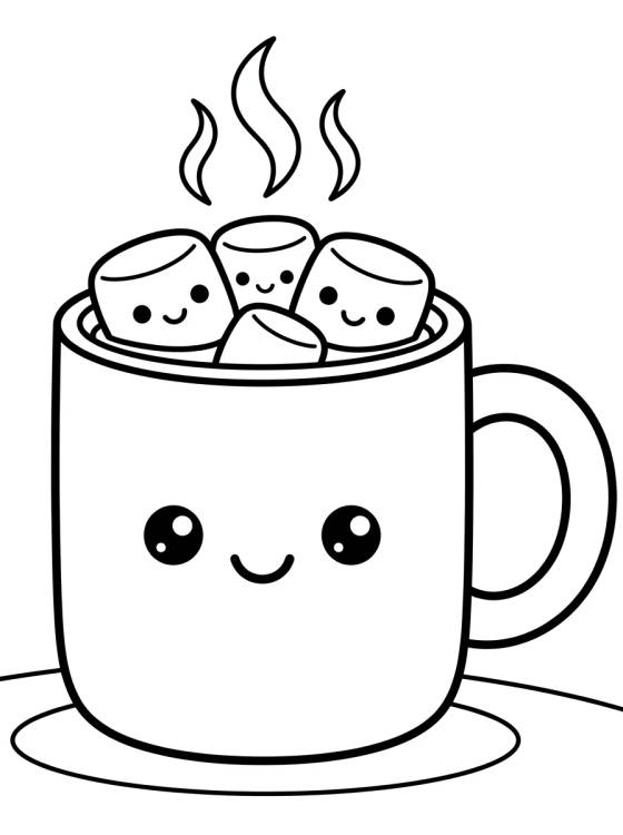 Caneca de Chocolate Quente Kawaii para colorir Desenho de Caneca de Chocolate Quente Kawaii para colorir e imprimir grátis