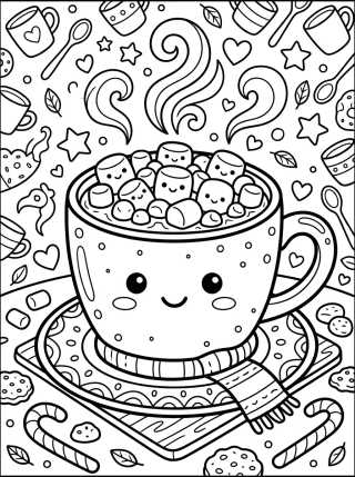Desenho de Chocolate Quente com Marshmallow para colorir e imprimir grátis