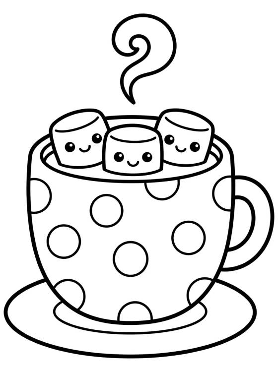 Desenho de Chocolate Quente com Marshmallows para colorir e imprimir grátis