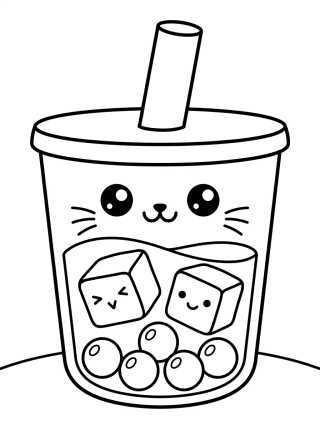 Desenho de Copo de Bubble Tea Fofinho para colorir e imprimir grátis