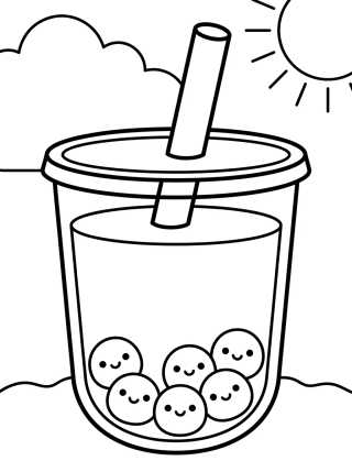 Desenho de Copo de Bubble Tea Kawaii para colorir e imprimir grátis