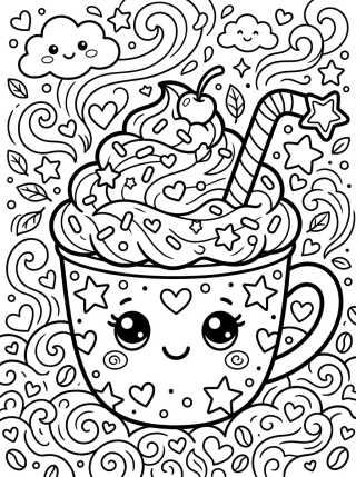 Desenho de Copo de Café Kawaii com Chantilly para colorir e imprimir grátis