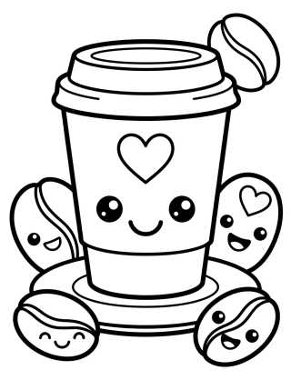 Copo de Café Kawaii Sorridente para colorir Desenho de Copo de Café Kawaii Sorridente para colorir e imprimir grátis