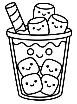 Desenho de Frappuccino Kawaii com Marshmallows para colorir e imprimir grátis
