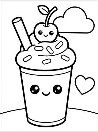 Desenho de Milkshake Fofo com Cereja para colorir e imprimir grátis