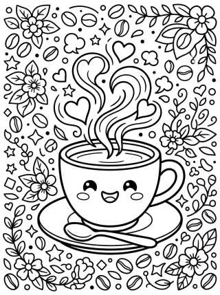 Desenho de Xícara de Café Fofa para colorir e imprimir grátis
