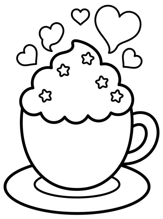 Xícara de Cappuccino com Chantilly para colorir Desenho de Xícara de Cappuccino com Chantilly para colorir e imprimir grátis