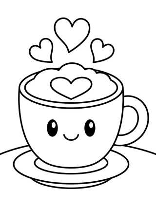 Desenho de Xícara de Cappuccino Fofa para colorir e imprimir grátis