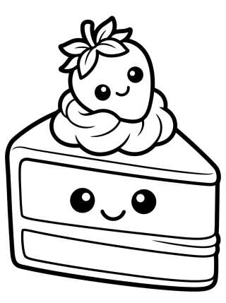 Desenho de Bolo de Morango Kawaii para colorir e imprimir grátis