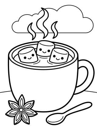 Desenho de Chocolate Quente com Marshmallows para colorir e imprimir grátis