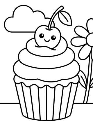 Desenho de Cupcake com Cereja no Topo para colorir e imprimir grátis