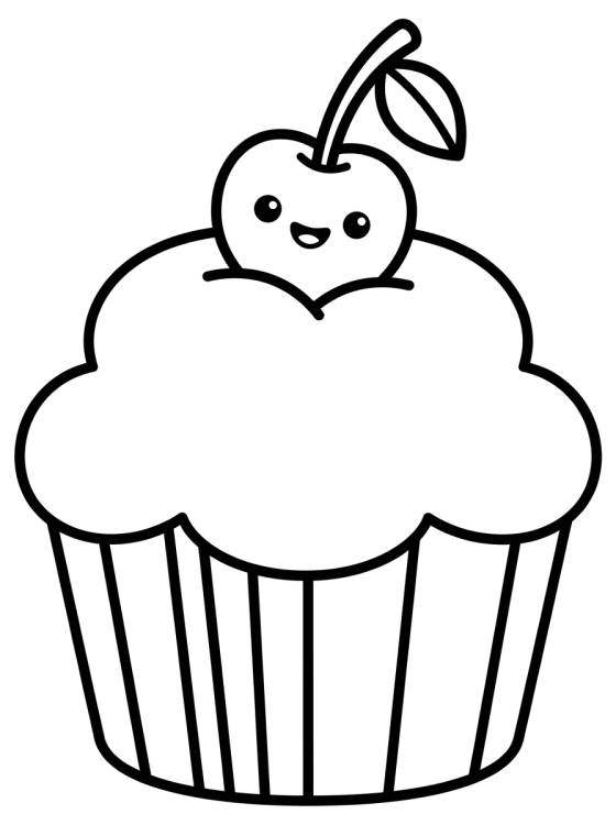 Desenho de Cupcake Fofo com Cereja para colorir e imprimir grátis