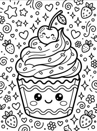 Desenho de Cupcake Fofo com Cereja para colorir e imprimir grátis