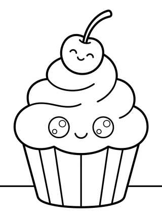 Desenho de Cupcake Fofo com Cereja para colorir e imprimir grátis