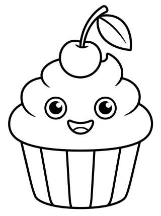 Desenho de Cupcake Sorridente com Cereja para colorir e imprimir grátis