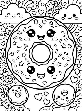 Desenho de Donut com Granulado Fofo para colorir e imprimir grátis