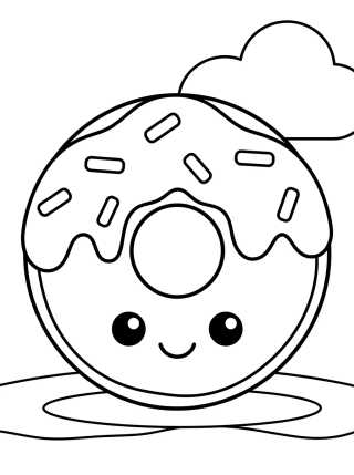 Desenho de Donut Fofo com Granulado para colorir e imprimir grátis