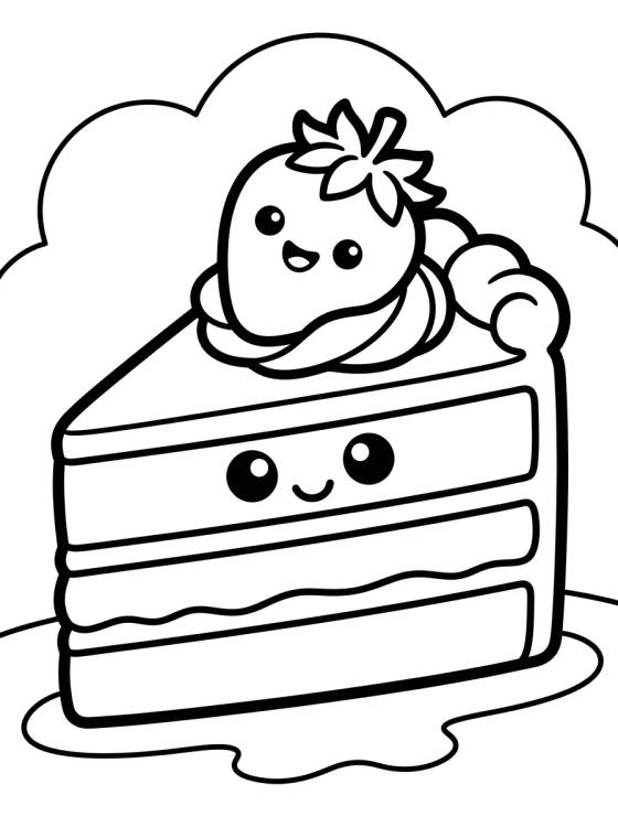 Fatia de Bolo de Morango Kawaii para colorir Desenho de Fatia de Bolo de Morango Kawaii para colorir e imprimir grátis