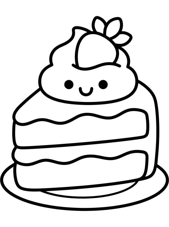 Desenho de Fatia de Bolo de Morango Kawaii para colorir e imprimir grátis