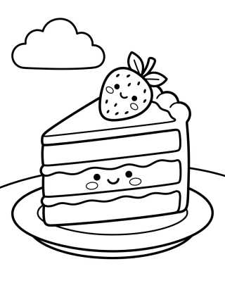 Desenho de Fatia de Bolo de Morango para colorir e imprimir grátis