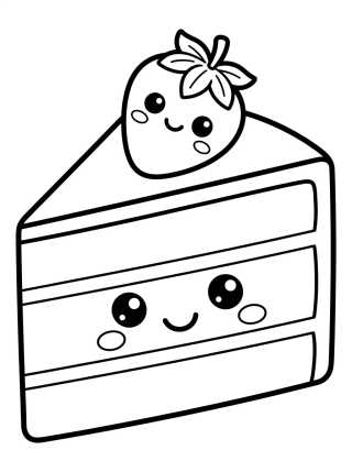 Desenho de Fatia de Bolo Kawaii para colorir e imprimir grátis
