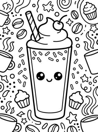 Desenho de Milkshake Fofo de Cafeteria para colorir e imprimir grátis