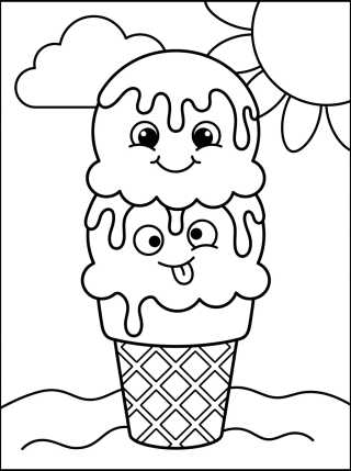 Desenho de Sorvete na Casquinha Duplo para colorir e imprimir grátis