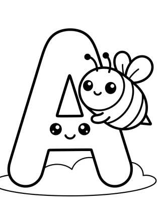 Desenho de Letra A com Abelhinha Fofa para colorir e imprimir grátis