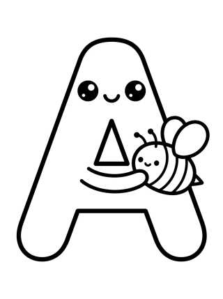 Desenho de Letra A de Abelha Fofinha para colorir e imprimir grátis