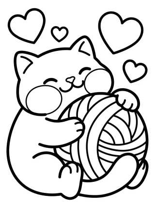 Gatinho Fofo com Novelo de Lã para colorir Desenho de Gatinho Fofo com Novelo de Lã para colorir e imprimir grátis