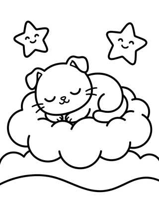 Desenho de Gatinho Fofo na Nuvem para colorir e imprimir grátis