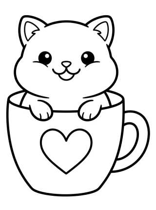 Gatinho Fofo na Xícara para colorir Desenho de Gatinho Fofo na Xícara para colorir e imprimir grátis