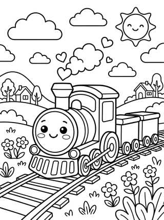 Trenzinho Sorridente nos Trilhos para colorir Desenho de Trenzinho Sorridente nos Trilhos para colorir e imprimir grátis