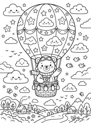 Desenho de Ursinho Viajante no Balão para colorir e imprimir grátis