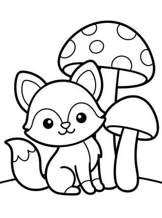 Raposinha Fofa com Cogumelos para colorir Desenho de Raposinha Fofa com Cogumelos para colorir e imprimir grátis