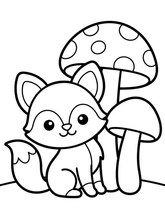 Raposinha Fofa com Cogumelos para colorir Desenho de Raposinha Fofa com Cogumelos para colorir e imprimir grátis