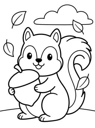 Desenho de Esquilo Fofo com Noz para colorir e imprimir grátis