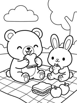 Desenho de Bobbie e o Coelhinho no Piquenique para colorir e imprimir grátis