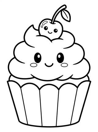 Desenho de Cupcake Kawaii com Cereja para colorir e imprimir grátis