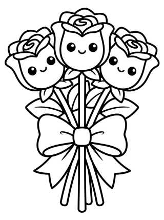 Desenho de Buquê de Rosas Kawaii para colorir e imprimir grátis