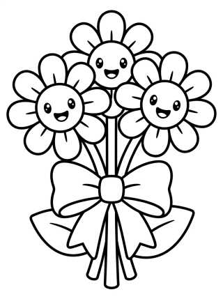 Desenho de Buquê de Margaridas Kawaii para colorir e imprimir grátis