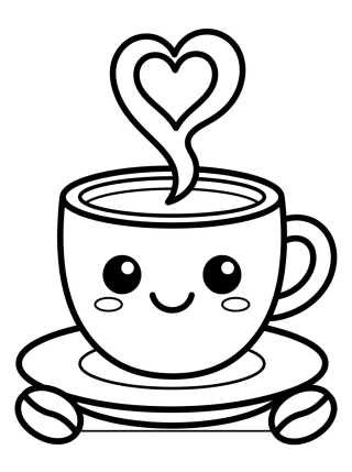 Xícara de Café Sorridente Kawaii para colorir Desenho de Xícara de Café Sorridente Kawaii para colorir e imprimir grátis