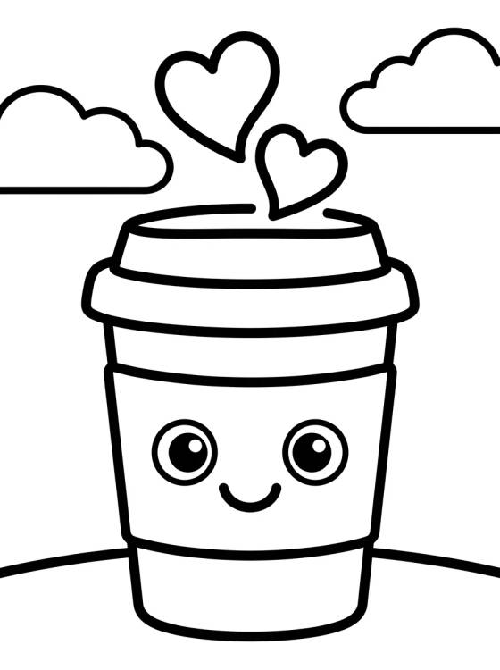 Desenho de Copo de Café Kawaii Risonho para colorir e imprimir grátis