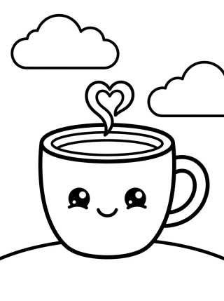 Desenho de Xícara de Café Kawaii Sorridente para colorir e imprimir grátis