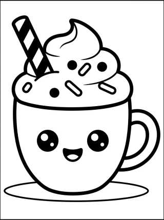 Desenho de Xícara de Café Kawaii com Chantilly para colorir e imprimir grátis