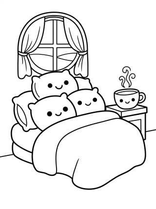 Desenho de Quarto Aconchegante com Cama Fofinha para colorir e imprimir grátis